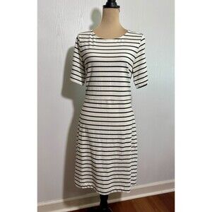 J. by J. Crew Dress Womens Medium White Black Breton Stripe Half Sleeve Cotton